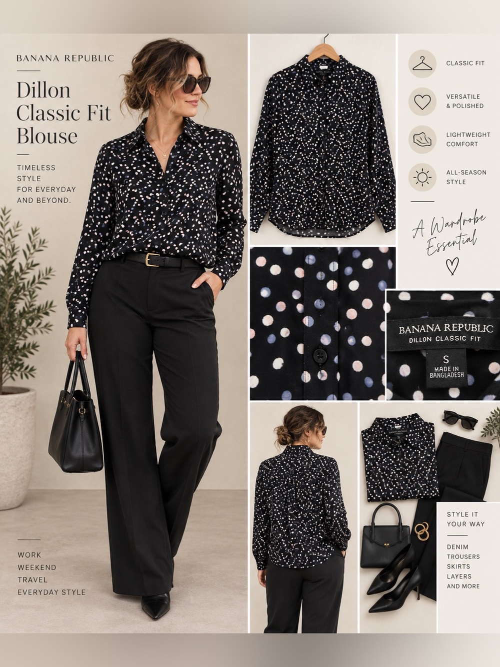 Banana Republic Black Polka Dot Dillon Blouse